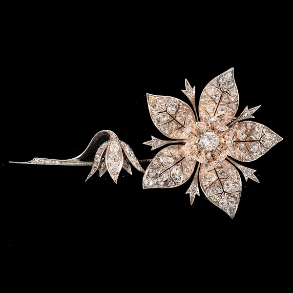 MM8899b Victorian diamond flower trembler brooch with box brooch fittings and hairpiece 1860c - image 1