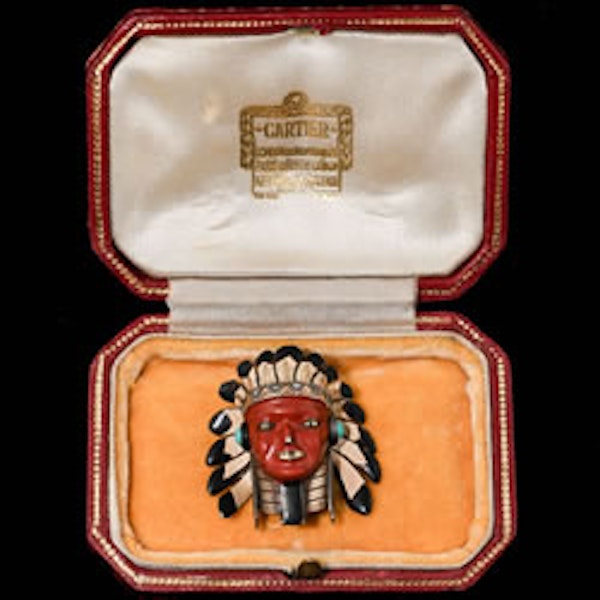 MM8699b Cartier 1930c Red Indian enamel diamond clip brooch - image 1