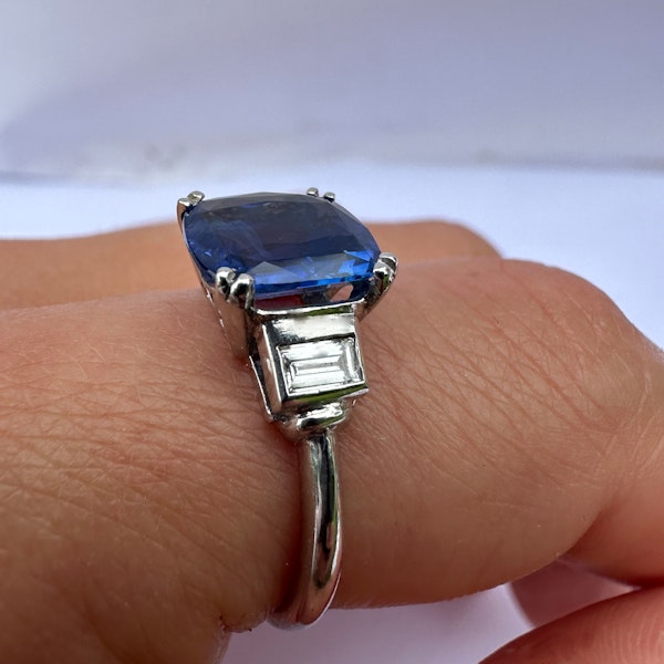 Ceylon Natural Sapphire And Diamond Baguette Ring CHIQUE to ANTIQUE  Stand 375 - image 3