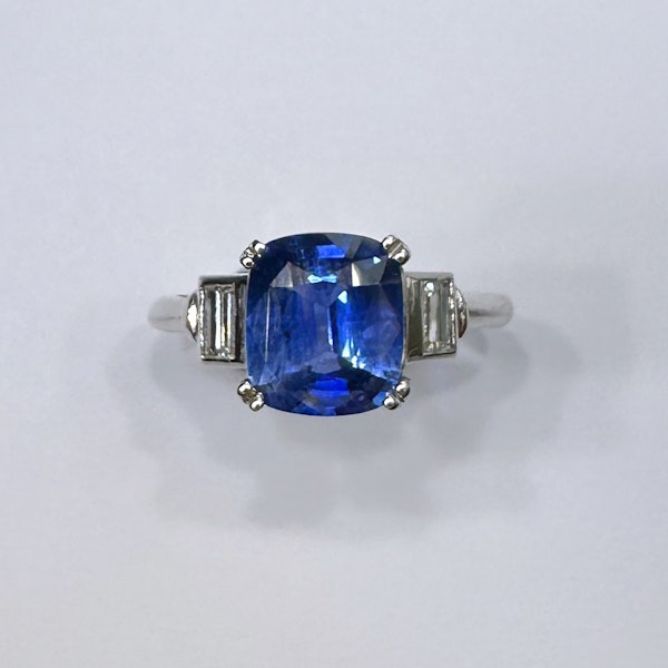 Ceylon Natural Sapphire And Diamond Baguette Ring CHIQUE to ANTIQUE  Stand 375 - image 1