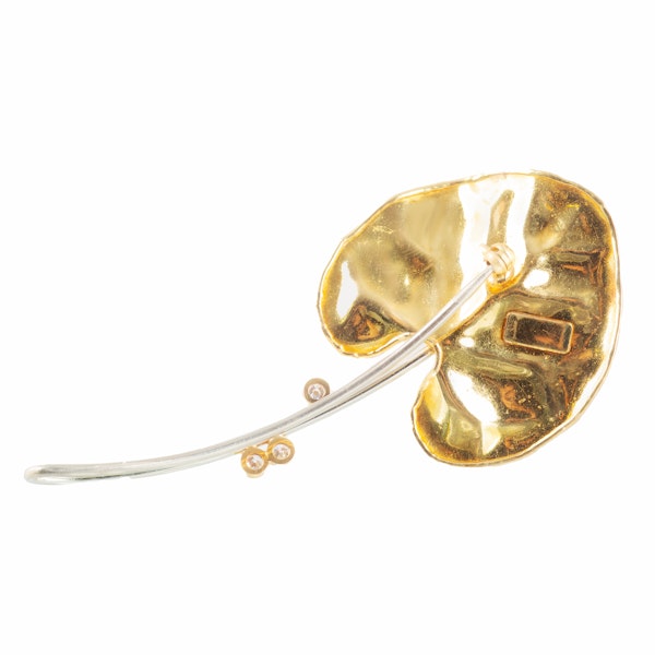 Gold Diamond Leaf Brooch - image 2