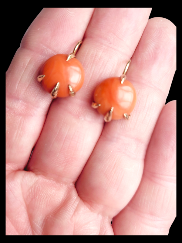 Fun antique coral earrings with bird claw settings SKU: 7388 DBGEMS - image 3