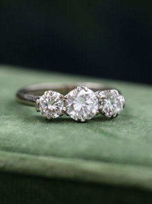 Downstairs at Grays: An exceptional 18ct White Gold (hallmarked), 1.55 Carat Three Stone Diamond Engagement Ring by Cropp & Farr Ltd. Circa 1971