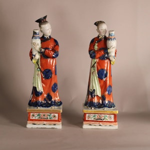 Pair of Chinese famille rose nodding-head court lady figures, Qianlong (1736-95)