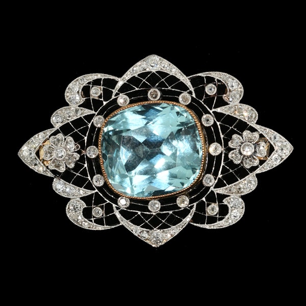 MM8857b Edwardian platinum diamond aquamarine brooch 1910c - image 1