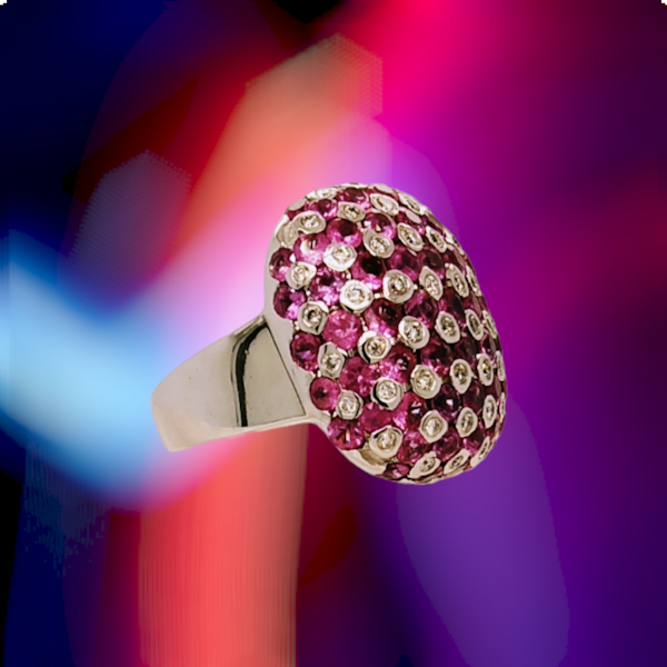 Vintage C80's Sapphire and Diamond Bombe Ring. - image 4