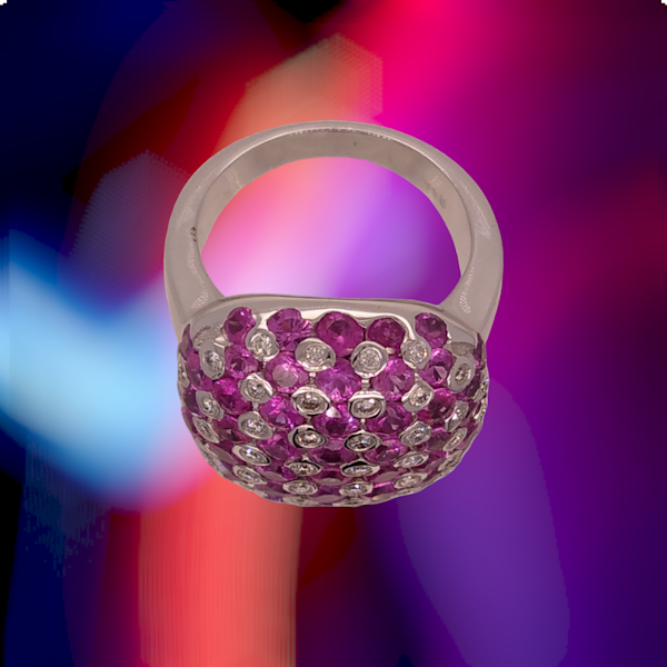 Vintage C80's Sapphire and Diamond Bombe Ring. - image 5