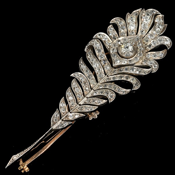 MM8069b Victorian diamond feather brooch gold silver with hair piece addition 1880c - image 1