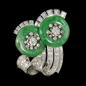 MM8565b Platinum diamond Jade brooch 1930/40c