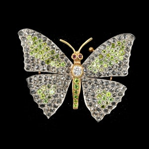 MM8868b Green garnet diamond gold platinum brooch 1920c