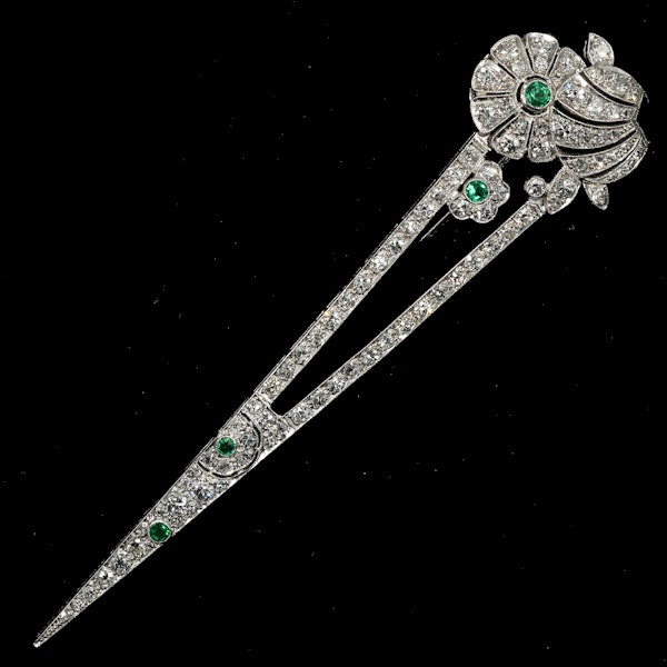 MM8782b Large fine platinum emerald diamond Onyx brooch impressive 1920 - image 1