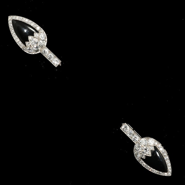 MM8614b Art Deco Cartier Paris onyx diamond fine Jabot pin with makers mark George Harnichard as well on it 1920c - image 1