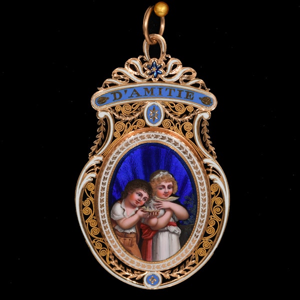 MM8744p Stunning Georgian souvenir love pendant fine enamel and 18ct gold work 1800c - image 1