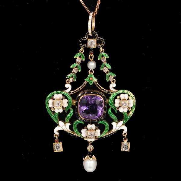 MM8291p Suffragette amethyst diamond pearl gold pendant 1915c - image 1