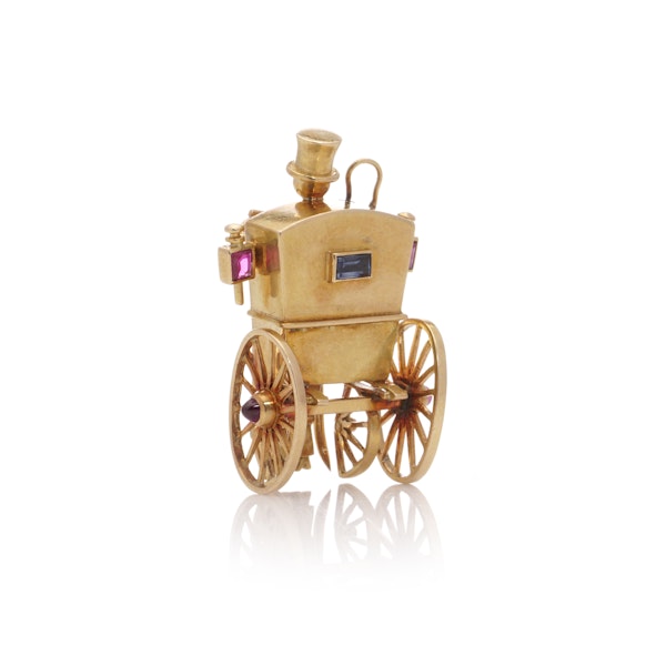Mellerio 18kt Sapphire and ruby carriage brooch - image 14