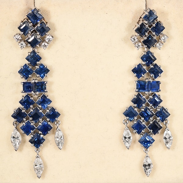 MM8725e Magnificent fine sapphire diamond platinum long drop earrings 1930c - image 1