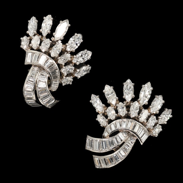 MM8043e Fine quality marquise baguette round diamond clip earrings 1940c - image 1