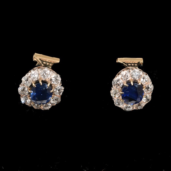 MM8577e Victorian sapphire diamond cluster earrings with later clips 1880c - image 1