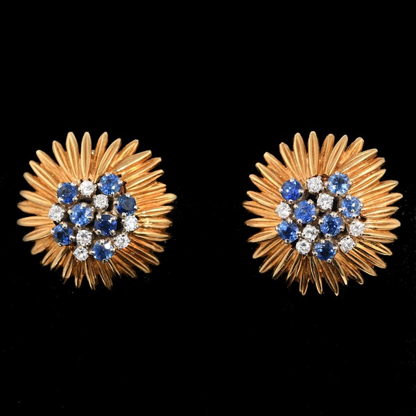 MM8521e Gold diamond sapphire clip earrings 1970c - image 1