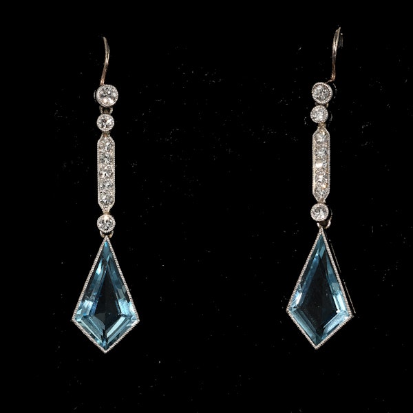 MM8883e Platinum diamond aquamarine Edwardian drop earrings 1910c - image 1