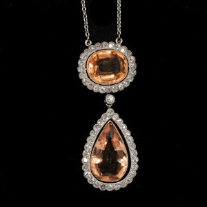 Edwardian platinum diamond and yellow fine Topaz pendant 1910c