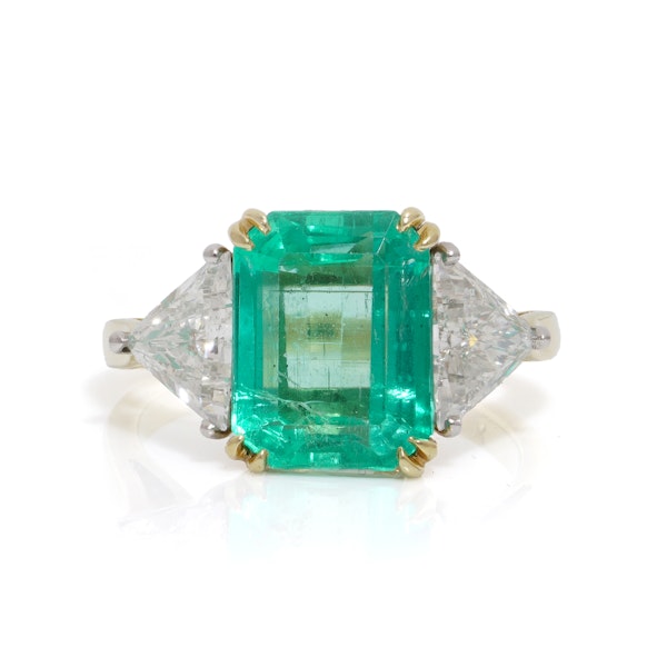 18kt Gold and Platinum Emerald and Diamond Ring - image 2