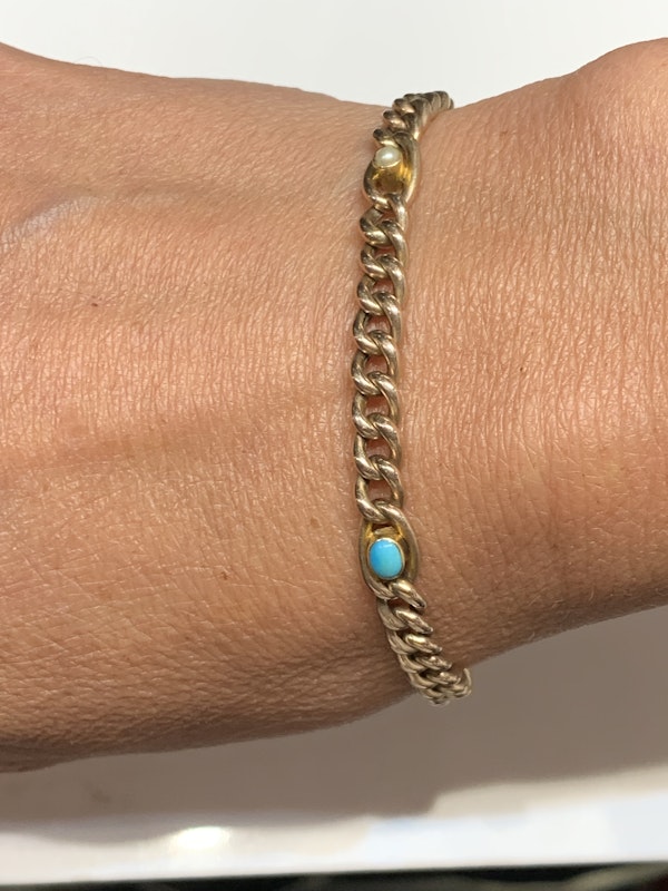 Turquoise and Pearl Curb link Bracelet - image 2