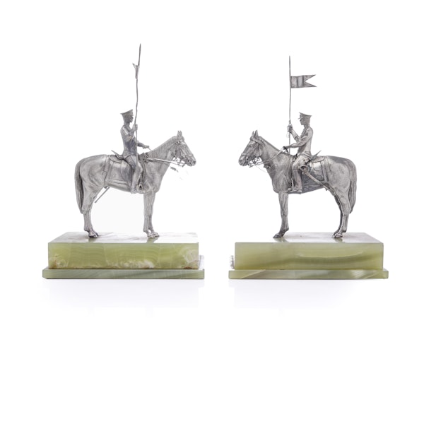 Asprey & Co. Pair of Horse-Riding Solid Silver Figurines on Luxurious Marble Bases. - image 2