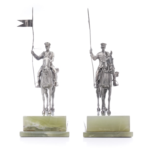 Asprey & Co. Pair of Horse-Riding Solid Silver Figurines on Luxurious Marble Bases. - image 10
