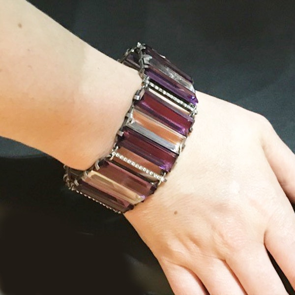 French Art Deco Amethyst Rock Crystal and Silver Bracelet, Circa 1930 - image 5