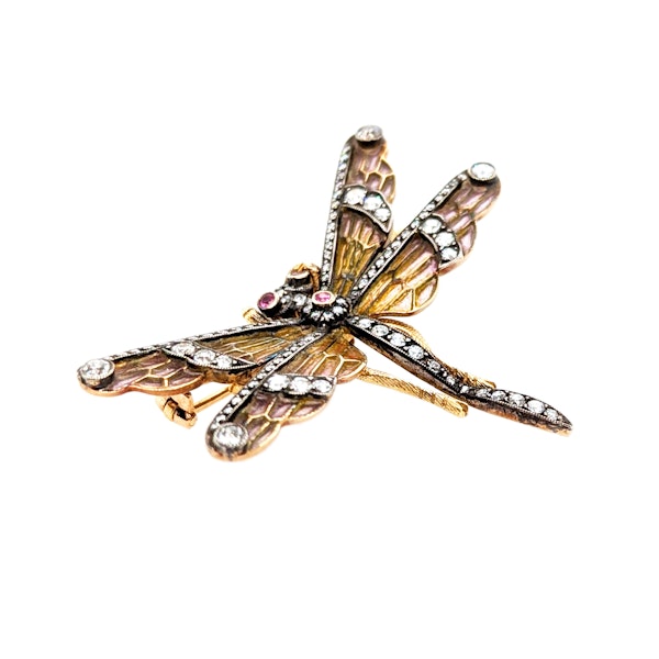 Moira Dragonfly Plique à Jour Enamel, Diamond, Pink Sapphire and Gold Brooch - image 3