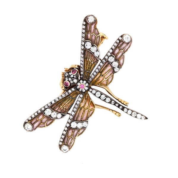 Moira Dragonfly Plique à Jour Enamel, Diamond, Pink Sapphire and Gold Brooch - image 4