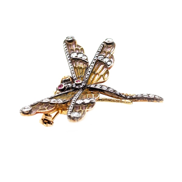 Moira Dragonfly Plique à Jour Enamel, Diamond, Pink Sapphire and Gold Brooch - image 5
