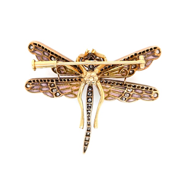 Moira Dragonfly Plique à Jour Enamel, Diamond, Pink Sapphire and Gold Brooch - image 6