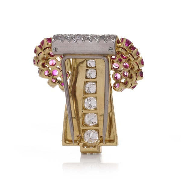 Retro Platinum and 18kt gold diamond and ruby brooch. - image 6