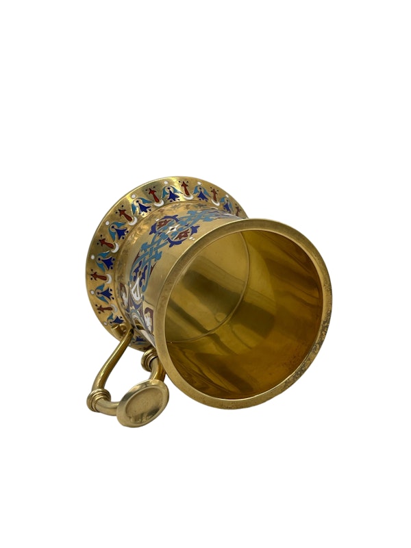 Russian sliver gilt and champlevé enamel tea glass holder, Moscow, 1883 by Khlebnikov. - image 6