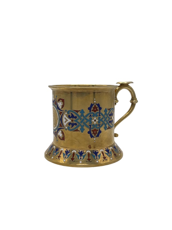 Russian sliver gilt and champlevé enamel tea glass holder, Moscow, 1883 by Khlebnikov. - image 3