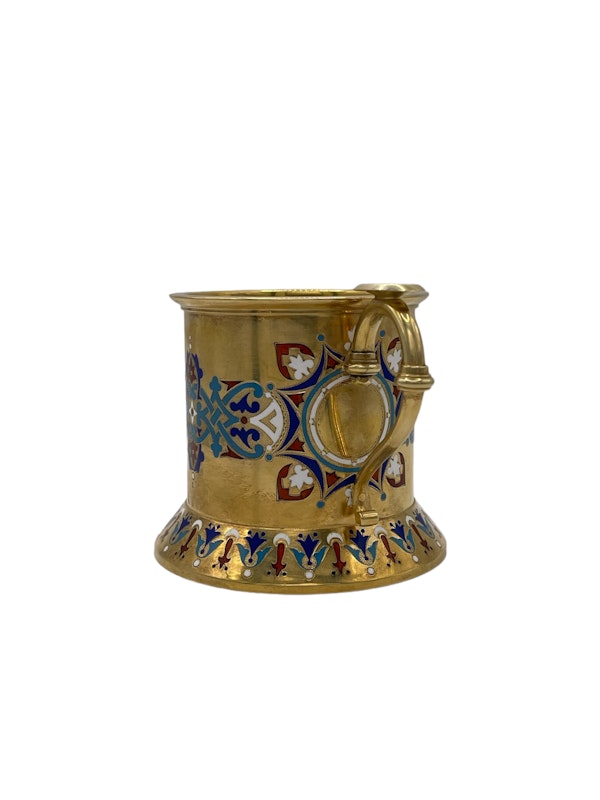 Russian sliver gilt and champlevé enamel tea glass holder, Moscow, 1883 by Khlebnikov. - image 4