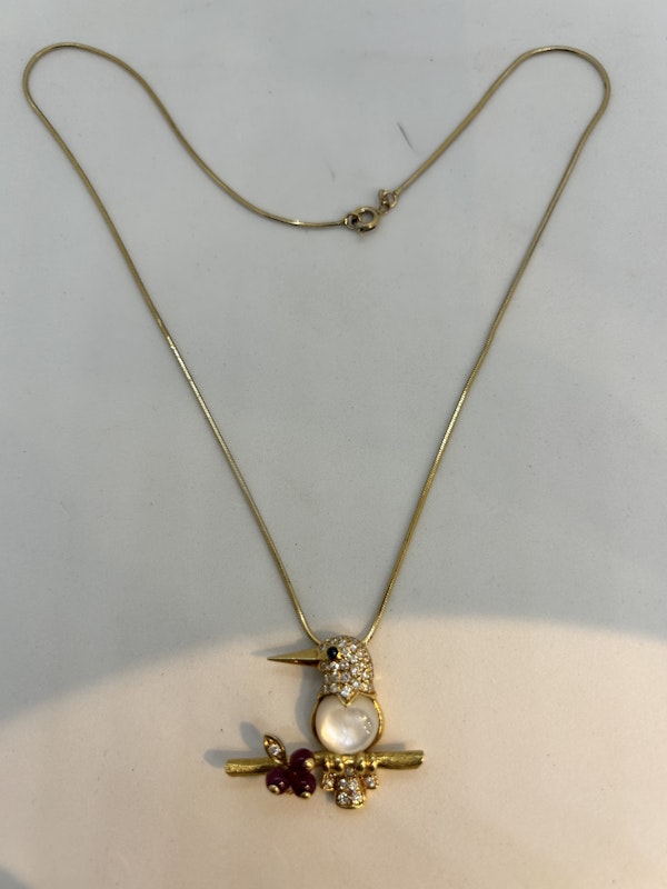 Mauboussin Paris kingfisher moonstone diamond ruby pendant at Deco&Vintage Ltd - image 3