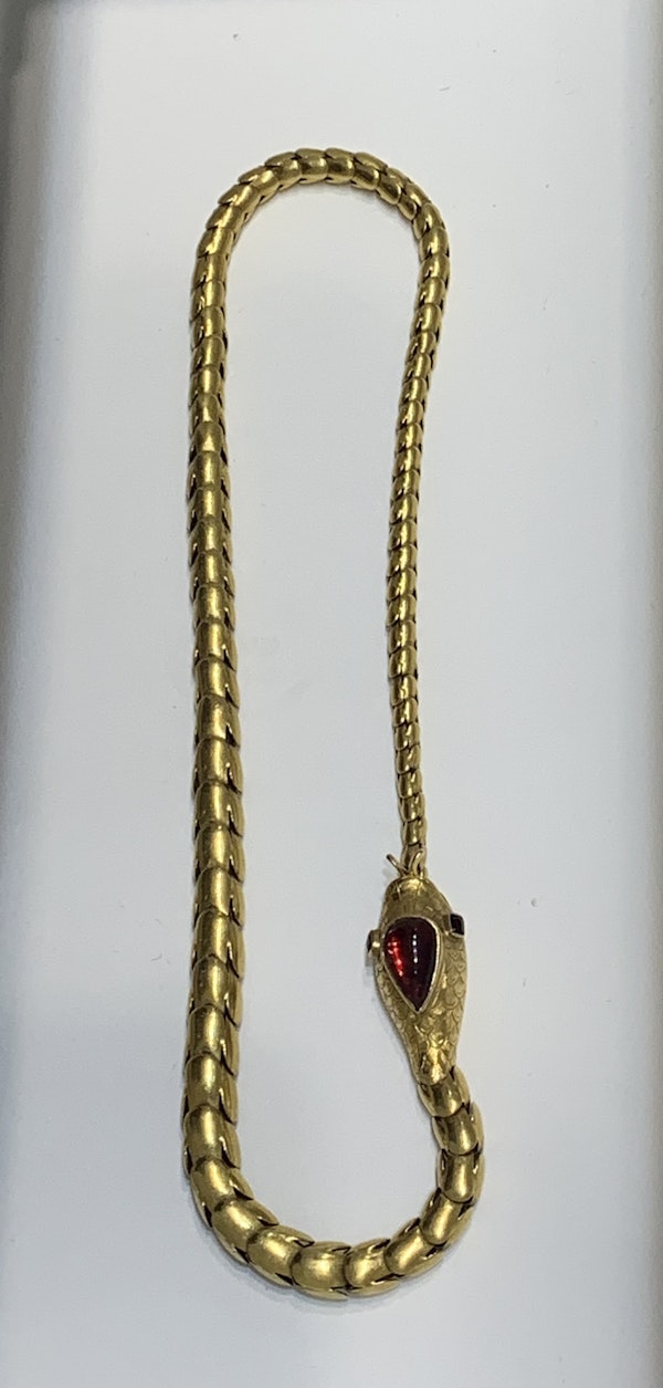 Rare 18ct Georgian Snake Necklace with Cabochon Garnet Head - image 2