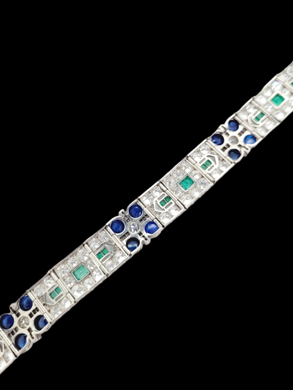Rare French art deco sapphire emerald and diamond bracelet SKU: 7461 DBGEMS - image 2