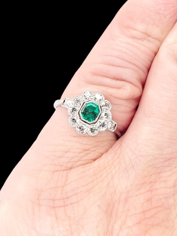 Art deco fine emerald and diamond engagement ring SKU: 7464 DBGEMS - image 2