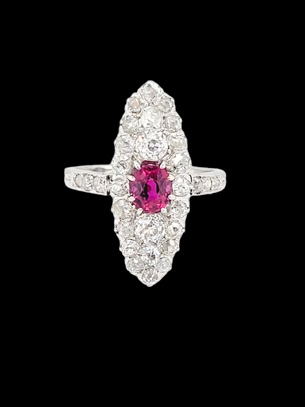 Fine and rare ruby and old mine cut diamond navette cluster ring SKU: 7437 DBGEMS - image 5