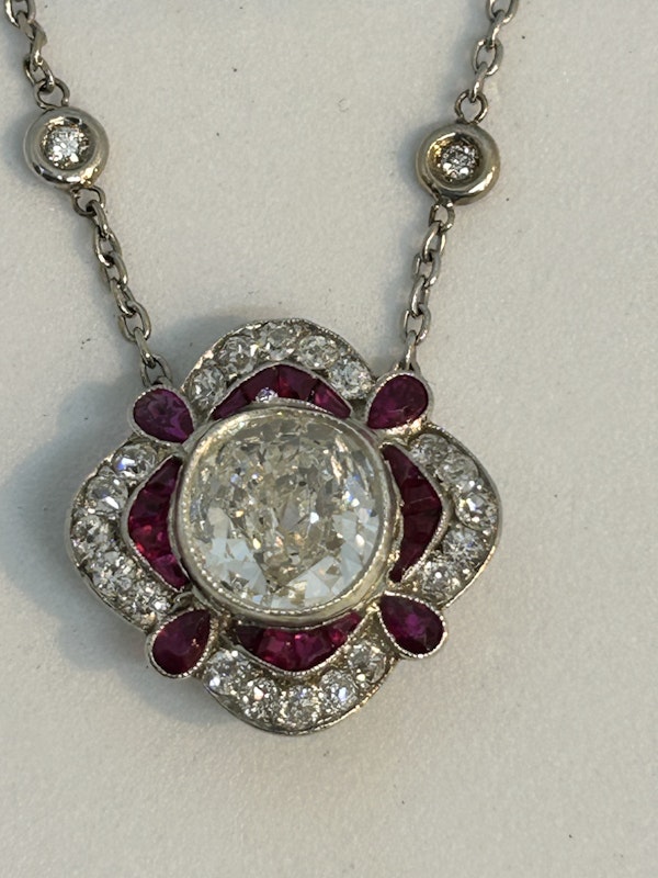 Lovely 2.01ct Art Deco Diamond Ruby Platinum pendant at Deco&Vintage Ltd - image 3