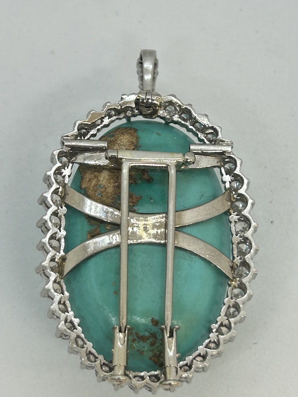 Large Persian Turquoise and Diamond platinum pendant/brooch at Deco&Vintage, stand 324 - image 2