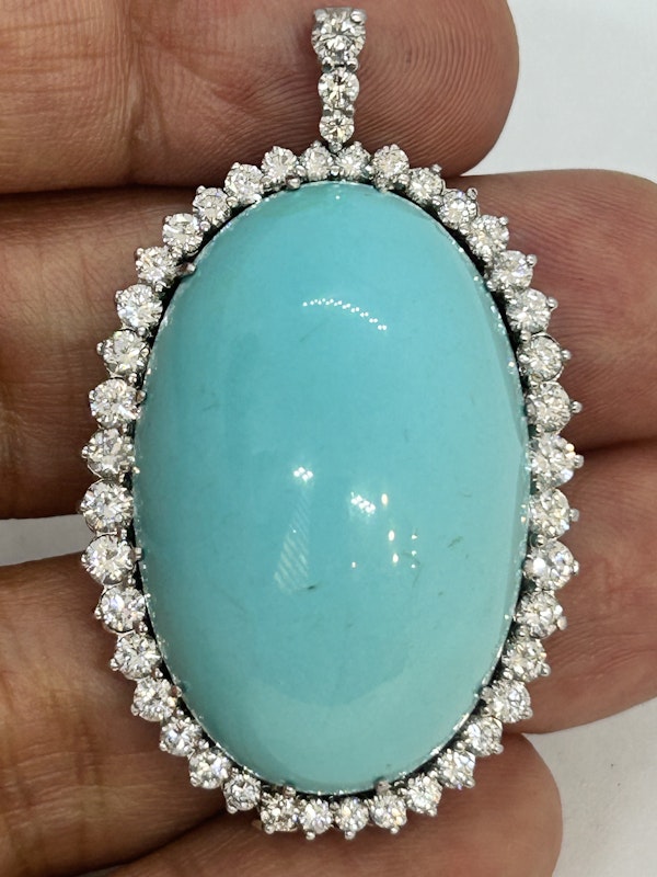 Large Persian Turquoise and Diamond platinum pendant/brooch at Deco&Vintage, stand 324 - image 3