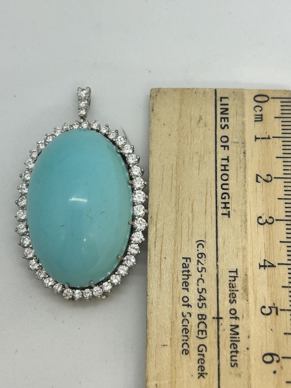 Large Persian Turquoise and Diamond platinum pendant/brooch at Deco&Vintage, stand 324 - image 4