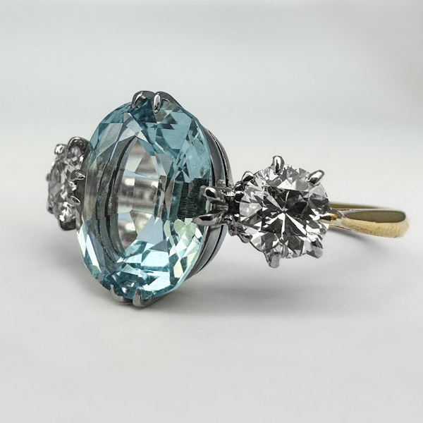 Antique Aquamarine and Diamond Trilogy Ring SADDINGTONS JEWELLERY Stand 375 - image 5