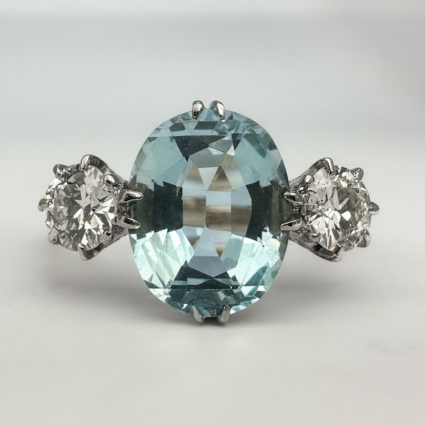 Antique Aquamarine and Diamond Trilogy Ring SADDINGTONS JEWELLERY Stand 375 - image 1