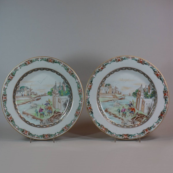 Pair of Chinese famille rose European subject plates, Qianlong (1736-95) - image 1